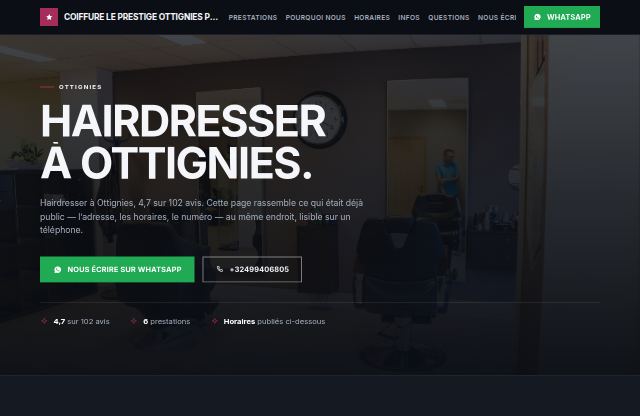 Page d’accueil du site de Coiffure Le prestige ottignies pour hommes