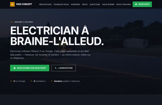 Page d’accueil du site de Faes Concept
