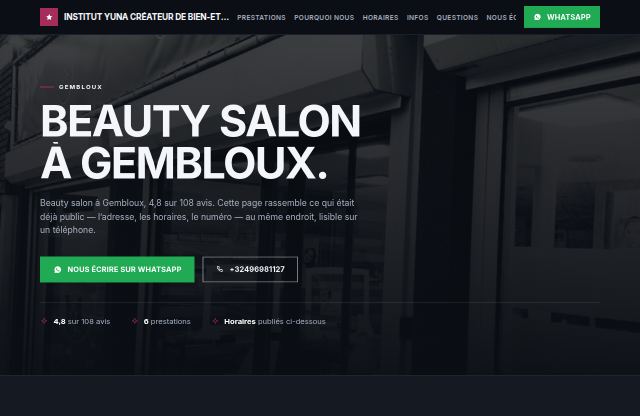 Page d’accueil du site de Institut Yuna Créateur de Bien-Etre - Gembloux