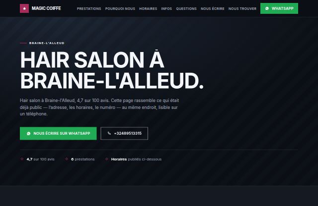 Page d’accueil du site de Magic coiffe