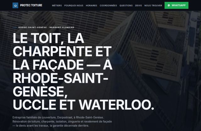 Page d’accueil du site de Protec Toiture et Fils SRL