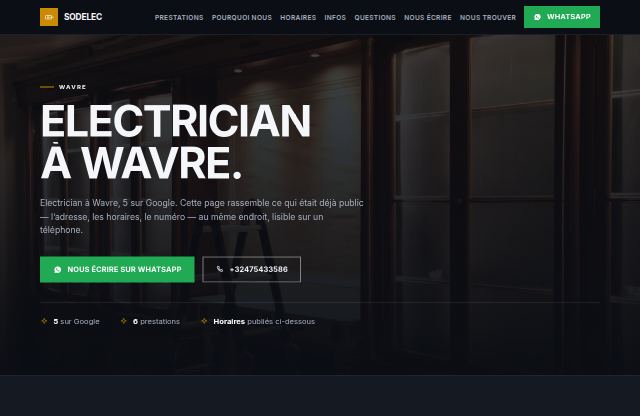 Page d’accueil du site de SODELEC sprl